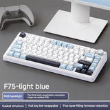 X Aula F75 Gasket Mechanical Keyboard, 75% Wireless Hot Swappable Gaming Keyboard With Five-Layer Padding&Knob, Bluetooth/2.4Ghz/Usb-C, Rgb (Light Blue, Ice Vein Switch)