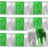 3 Pack 10 Ft Silver Green Foil Fringe Garland Metallic Streamers Tinsel Banner Wall Hanging Garland Backdrop For Parade Floats, Halloween, Christmas, Thanksgiving, New Year Party Decorations