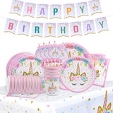 Rainbow Unicorn Party Supplies for 25 – Includes Plates, Cups, Napkins, Banner, Straws & Tablecloth