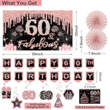 60Th Birthday Decorations For Women,32Pcs 60Th Birthday Party Decorations,Including Backdrop, Crown, Sash, Banner, Hanging Swirl,Cake Topper,Balloons,Paper Fans,Anniversary Card And Paper Fans