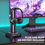 Rgb Headset Stand With 9 Light Modes - Controller Holder For Desk - Rotatable Headphone Stand & Detachable Controller Hook For Pc Earphone Accessories(Black)