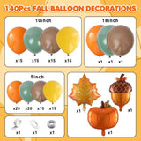 140 Pcs Fall Balloon Arch Kit Burnt Orange Sage Green Brown Leaf Pumpkin Foil Party Decor