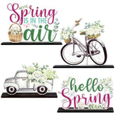 Spring Watercolor Wooden Centerpiece - 4Pcs Hello Spring Watercolor Letter Sign Desktop Table Decoration Flower Eucalyptus Wood Craft Detachable Table Topper Wedding Birthday Party Favor Decor