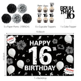 16Th Birthday Party Decorations For Boys, Hide The Car Keys 16 Years Old Banner, Black 16Th Number Balloons & Cake Topper, Glitter Black Sweet 16 Party Honeycomb Hanging Swirl, Bro I'M 16