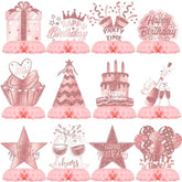 12pcs Pink Rose Gold Honeycomb Table Decor for Elegant Birthday Parties