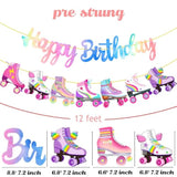 Roller Skating Birthday Party Banner Roller Skating Party Decorations Neon Rainbow Glitter Skate Happy Birthday Banner For Roller Skater Themed Party Baby Shower Supplies