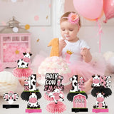Holy Cow I'M One Birthday Decorations Girls, Cow First Birthday Honeycomb Centerpiece Party Supplies, Baby 1St Birthday Cow Themed Table Toppers Sign Decor