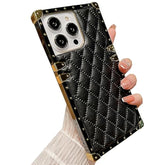 For Iphone 15 Pro Max Case For Women,Cute Luxury Golden Decoration Corner Soft Tpu Bumper Elegant Shockproof Pu Leather Back Girls Protective Phone Case For Iphone 15 Pro Max 6.7 Inch (Black)