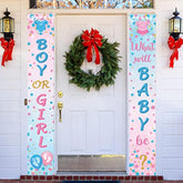 2 Pcs Gender Reveal Door Decorations Boy Or Girl Porch Signs Gender Reveal Door Hangers Banner He Or She Porch Signs For Baby Shower Party Decorations 70.8 X 11.8 Inch