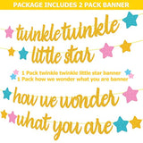 Twinkle Twinkle Little Star How We Wonder What You Are Banner Gender Reveal Decorations He Or She Pink Blue Gold Star Baby Shower Party Supplies Glitter Décor Pre-Strung