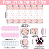 Pink Dog Party Decorations Set: Tableware, Balloons, Banner - 168 Piece