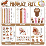 168 Pcs Cowgirl Party Favors Set Horse Pencils Notepads Stampers Rulers Erasers Stickers Bags Horse Cowgirl Theme Pink Stationery Supplies Kit For School Classroom Prizes Birthday Gift