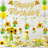 Sunflower Birthday Party Decorations, Yellow Green Birthday Decorations Inlcudes Sunflower Banner Honeycomb Balls Hanging Swirls For Party Supplies