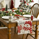 Xmas Trees Let It Snow Red Snowman Christmas Table Runner, Seasonal Winter Holiday Kitchen Dining Table Decoration For Home Party Decor 13X72 Inch