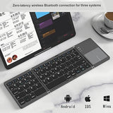 Foldable Bluetooth Keyboard With Touchpad, Portable Wireless Keyboard Rechargeable Full Size Ultra Slim Pocket Folding Key Board For Android Windows Ios Tablet & Laptop-Grey