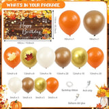 110PCS Fall Birthday Balloon Arch Kit with Maple Leaf Balloons and Rustic Backdrop