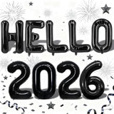 16in Black Hello 2026 Foil Number Balloons Happy New Year Party Decorations