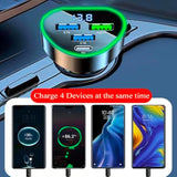 Multi Port Usb C Car Phone Charger Adapter 4 In 1 With Voltage Display Super Fast Cigarette Lighter Usb Charge With Volt Meter For Iphone 16/15/14/13/12 Galaxy Android Phones