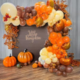 142PCS Fall Balloon Arch Kit with Orange Brown Ivory Balloons for Baby Shower Party