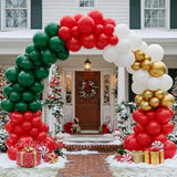 Christmas Balloon Arch Kit – 140Pcs Double Stuffed Green Red White & Gold Balloons Garland, Merry Christmas Balloons Arch Decorations For Holiday Party Backdrop &Merry Xmas Balloons Décor Supplies