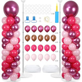 2 Sets Pink Balloon Column Stand Kit With 100 Balloons Adjustable Balloon Tower Stand With Bases For Floor Hot Pink Column For Girls Graduation Mother'S Day Birthday Wedding Spring Party Decor