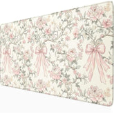 Floral Desk Mat Vintage Chinoiserie Large Mouse Pad Coquette Aesthetic Office Decor Flower Pink Bow Gaming Pad Cottagecore Desk Decor 31.5X15.7 In