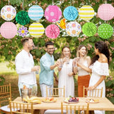 15Pcs Spring Decor Paper Lanterns Pom Poms Hanging Swirls Spring Party Hanging Decorations For Home Office Classroom Birthday Outdoor Indoor
