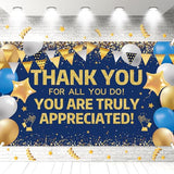Thank You We Appreciate Backdrop, Employee Appreciation Party, Blue Gold