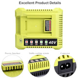 Op401 40V Fast Battery Charger Replacement For For Ryobi 40V Battery Charger Op404 Zrop401, Compatible With Ryobi 40Volts Lithium Battery Op4040 Op4050 Op4050A Op40601 Op4026 Op4015 Op4030