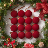 15 Pcs Red Velvet Christmas Balls, 3.15 Inch Velvet Ornaments For Christmas Tree, Christma Tree Flocked Ornaments Balls For Family Holiday Wedding Party Xmas Hanging Decoration