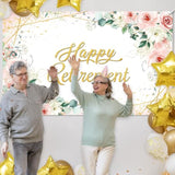 Happy Retirement Backdrop For Women Rose Pink Floral Gold Dots Retirement Banner Lady'S Retired Party Decorations The Aged Women Party Supplies (6X3.6Ft)