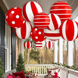 Christmas Decorations Outdoor: 12Pcs Red & White Peppermint Candy Inflatable Christmas Balls, Big And Small Pvc Balls Xm