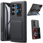 For Samsung Galaxy Z Fold 5 Case With Kickstand & Screen Protector & Card Holder & Sliding Camera Cover & Hinge Protection, Durable Rugged Stand Wallet Phone Case For Galaxy Z Fold 5 2023, Black