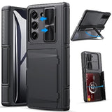 For Samsung Galaxy Z Fold 5 Case With Kickstand & Screen Protector & Card Holder & Sliding Camera Cover & Hinge Protection, Durable Rugged Stand Wallet Phone Case For Galaxy Z Fold 5 2023, Black
