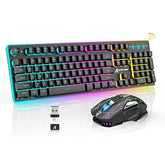 Wireless Gaming Keyboard And Mouse Combo,Full Size 12 Rgb Chroma Backlit Keyboard,Rechargeable 4200Mah Mechanical Feel Usb/Type-C Dual Receiver Silent Mice,For Pc,Mac,Laptop,Ps4,Xbox,Black