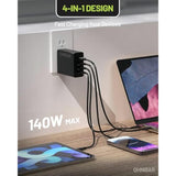 140W Usb C Charger, 4-Port Gan Foldable Fast Wall Charger,100W Laptop Fast Charger Adapter For Macbook Pro 16 14 Mac Air 15 13 Inch,Ipad Pro,Iphone 16/Pro,Dell Xps 13,Note 20/10+,Samsung,Pixel Etc
