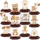 12Pcs Neutral Cream Bear Honeycomb Centerpieces β Baby Shower Table Decorations (Brown)