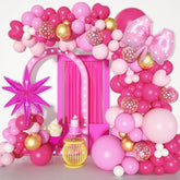 145Pcs Princess Pink Balloon Garland Arch Kit, Hot Pink Confetti 4D St