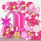 145Pcs Princess Pink Balloon Garland Arch Kit, Hot Pink Confetti 4D St