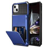 Case For Iphone 13 Case Wallet 4-Card Holder Id Slot Flip Door Hidden Pocket Anti-Scratch Dual Layer Hybrid Tpu Bumper Armor Protective Hard Shell Back Cover For Iphone 13 6.1 Navy