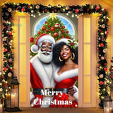 Christmas Door Cover Santa & Mrs. Claus Door Hanging Banner Backdrop 71 X 35 Inch Merry Christmas Door Cover Photography Background Christmas Party Home Decor For Front Door New Year Photo