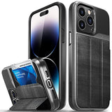 VENA vCommute Wallet Case Compatible with Apple iPhone 14 Pro Max (6.7"-inch), (Military Grade Drop Protection) Flip Leather Cover Card Slot Holder with Kickstand - Black Slate