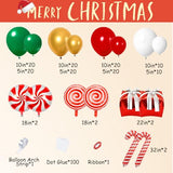 148pcs Red Green White Gold Christmas Balloon Garland Arch Kit with christma Candy Can, Gift Box Foil Balloons for Xmas Decorations Kids Birthday New Year Decor Christmas Party Decorations