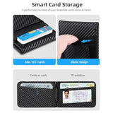 For Magsafe Wallet Stand, Strongest Magnetic Wallet For 16/15/14/13/12 Series, Id Window, 4 Card Slots, Fit 9 Cards, Vegan Leather, Rfid Blocking, Black Carbon Fiber