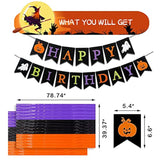 Halloween Birthday Party Decor Set – Includes Banner, Balloons, Cake Topper & Fringe Curtain