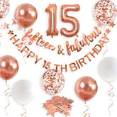 Rose Gold Fifteen & Fabulous Happy 15Th Birthday Banner Garland Foil Balloon 15 For Girls 15Th Birthday Decorations Hanging 15 And Fabulous Cheers To 15 Years Old Birthday Party Supplies Backdrop