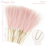 50Pcs Pink Faux Pampas Grass Decor, 21.6" Short Artificial Pompous Grass Floral Fake Pompas Grass Branches Vase Filler Flower Arrangement For Home Wedding Boho Outdoor Decor