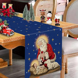 Jesus Christmas Decorations Table Runner Holy Night Nativity Santa Religious Navy Blue Kitchen Dining Table Decoration For Home Winter Xmas Holiday Indoor Decor 13X72 Inch