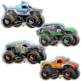 4 Pack Monster Jam Truck Foil Balloons Grave Digger, El Toro Loco, Max D & Megalodon