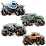 4 Pack Monster Jam Truck Foil Balloons Grave Digger, El Toro Loco, Max D & Megalodon
